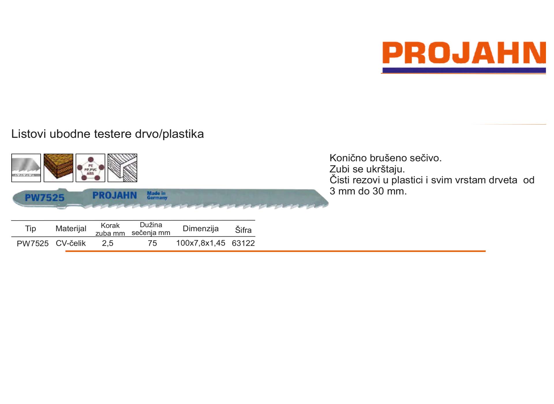 Listovi ubodne testere drvo/plastika