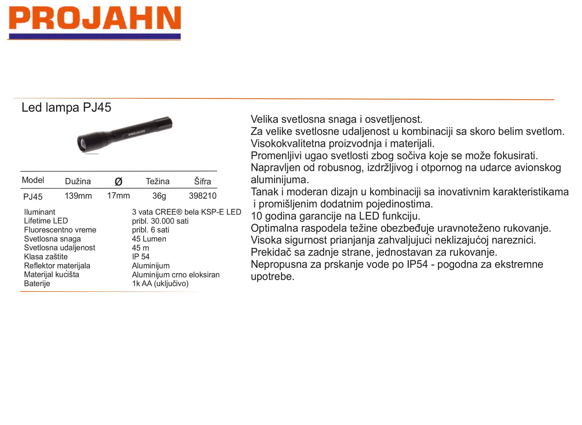 Led lampa PJ45