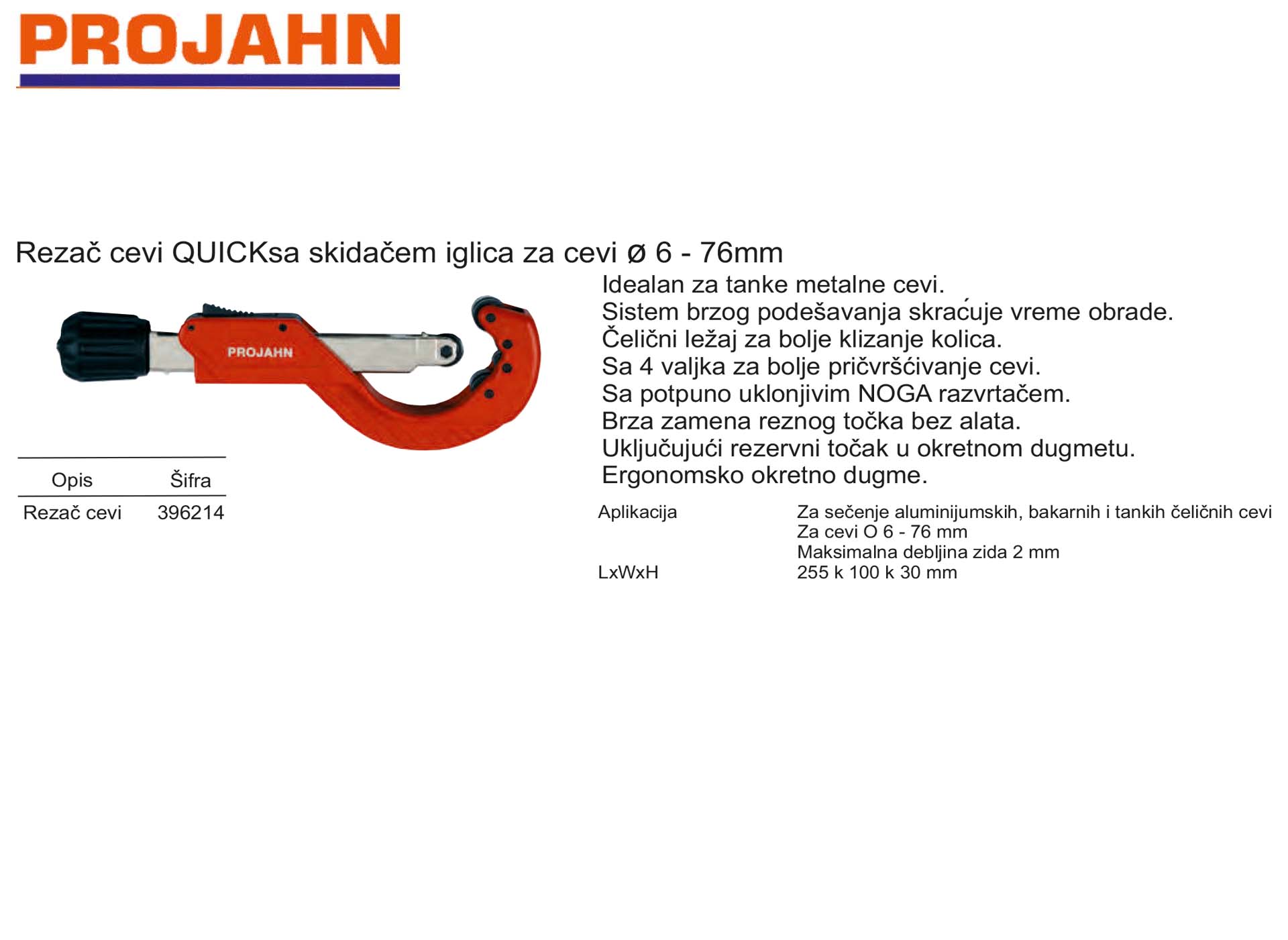 Rezač cevi QUICKsa skidačem iglica za cevi ø 6 - 76mm