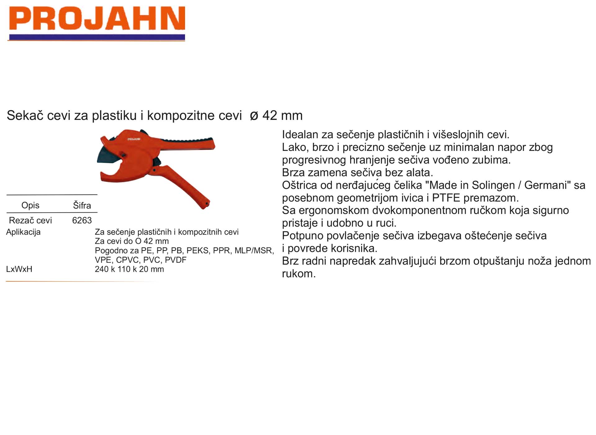 Sekač cevi za plastiku i kompozitne cevi ø 42 mm