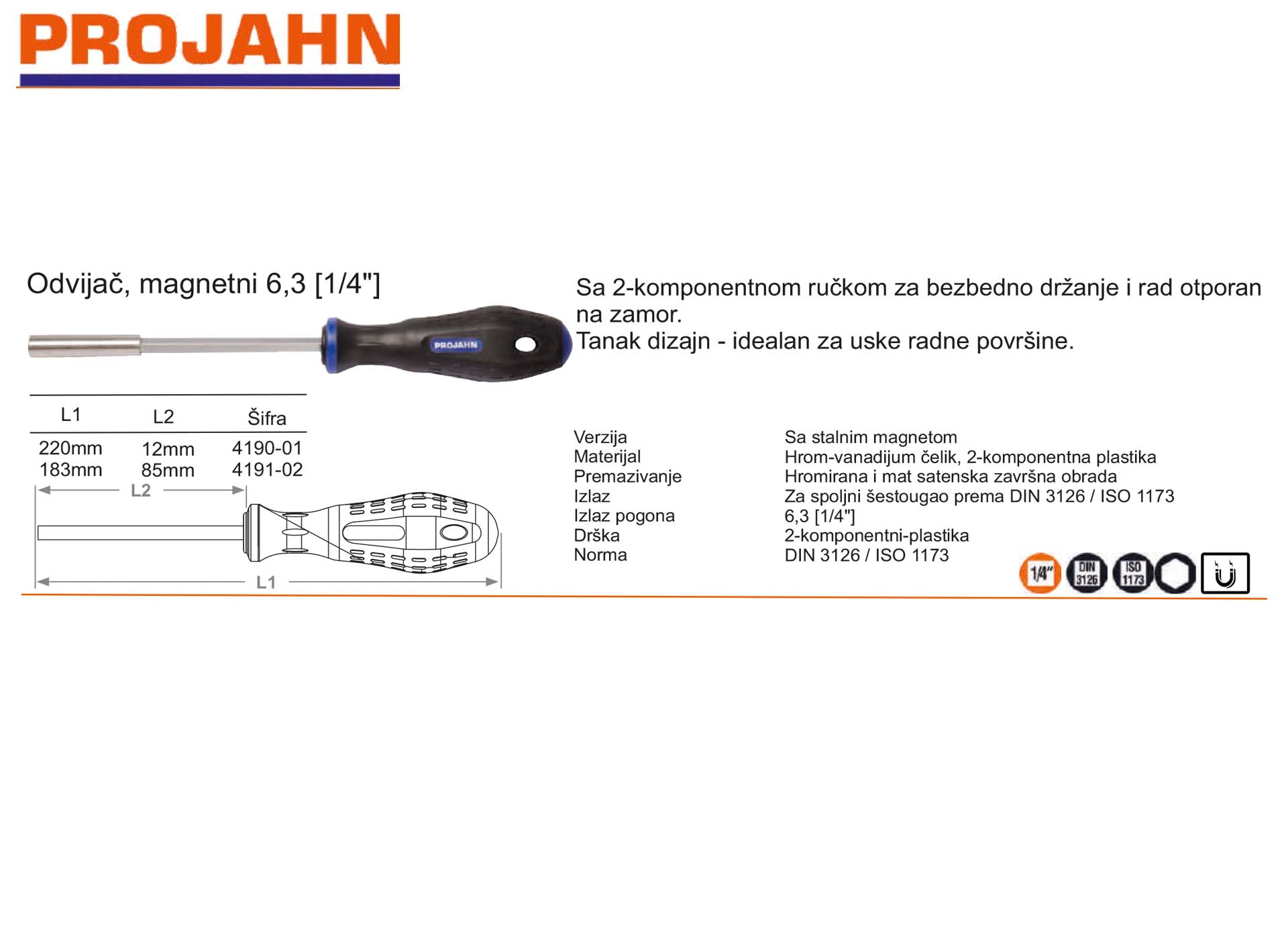 Odvijač, magnetni 6,3