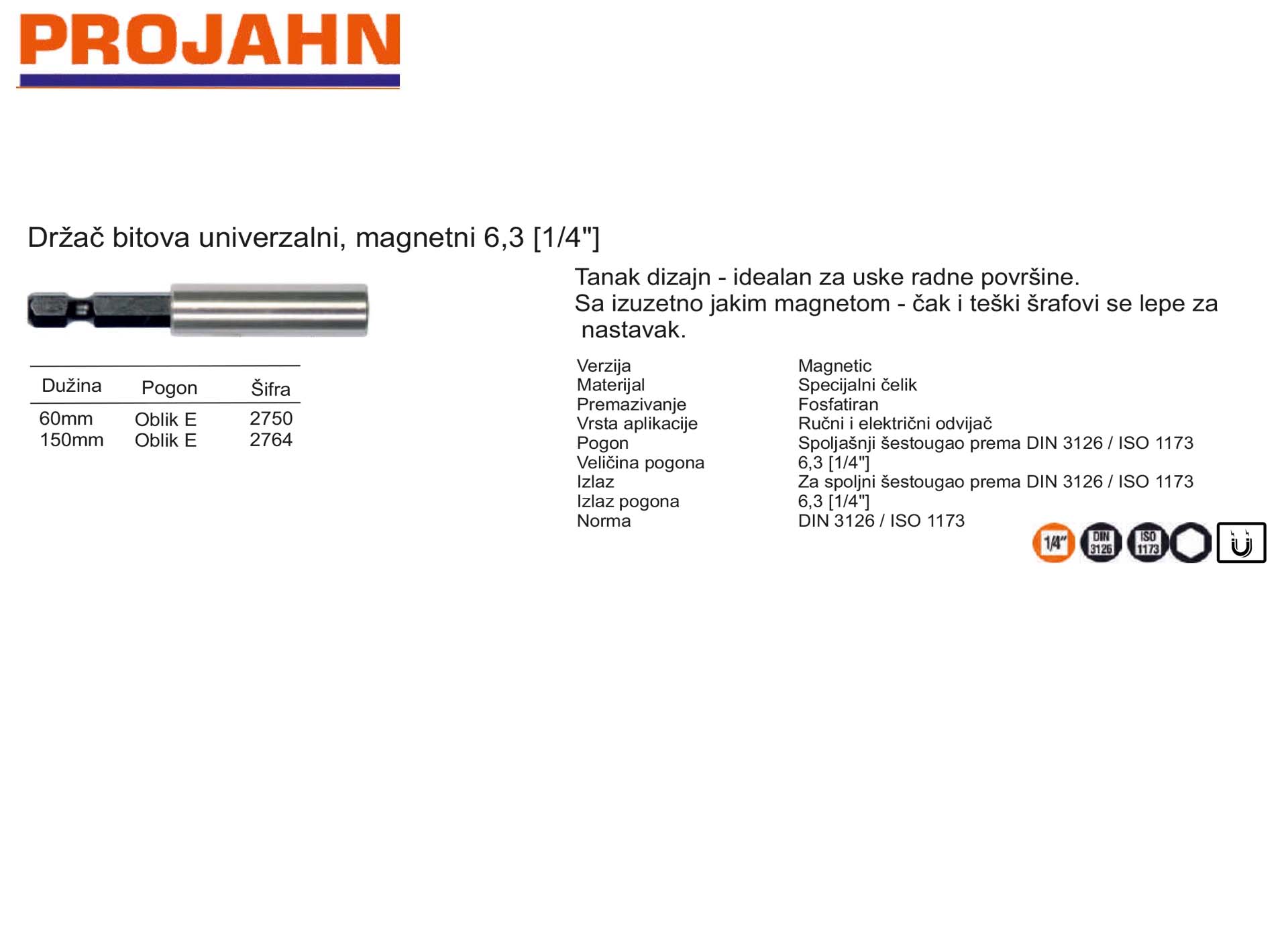 Držač bitova univerzalni, magnetni 6,3