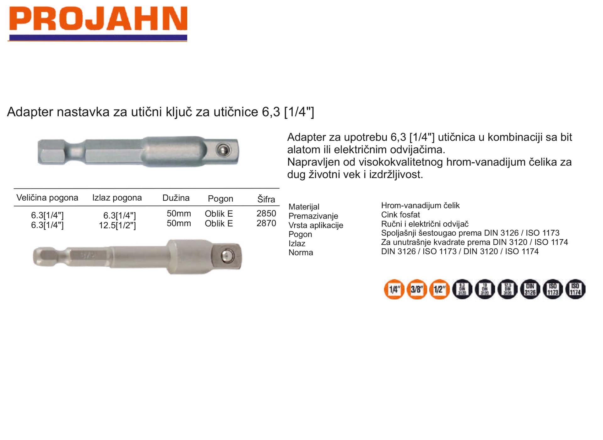 Adapter nastavka za utični ključ za utičnice 6,3