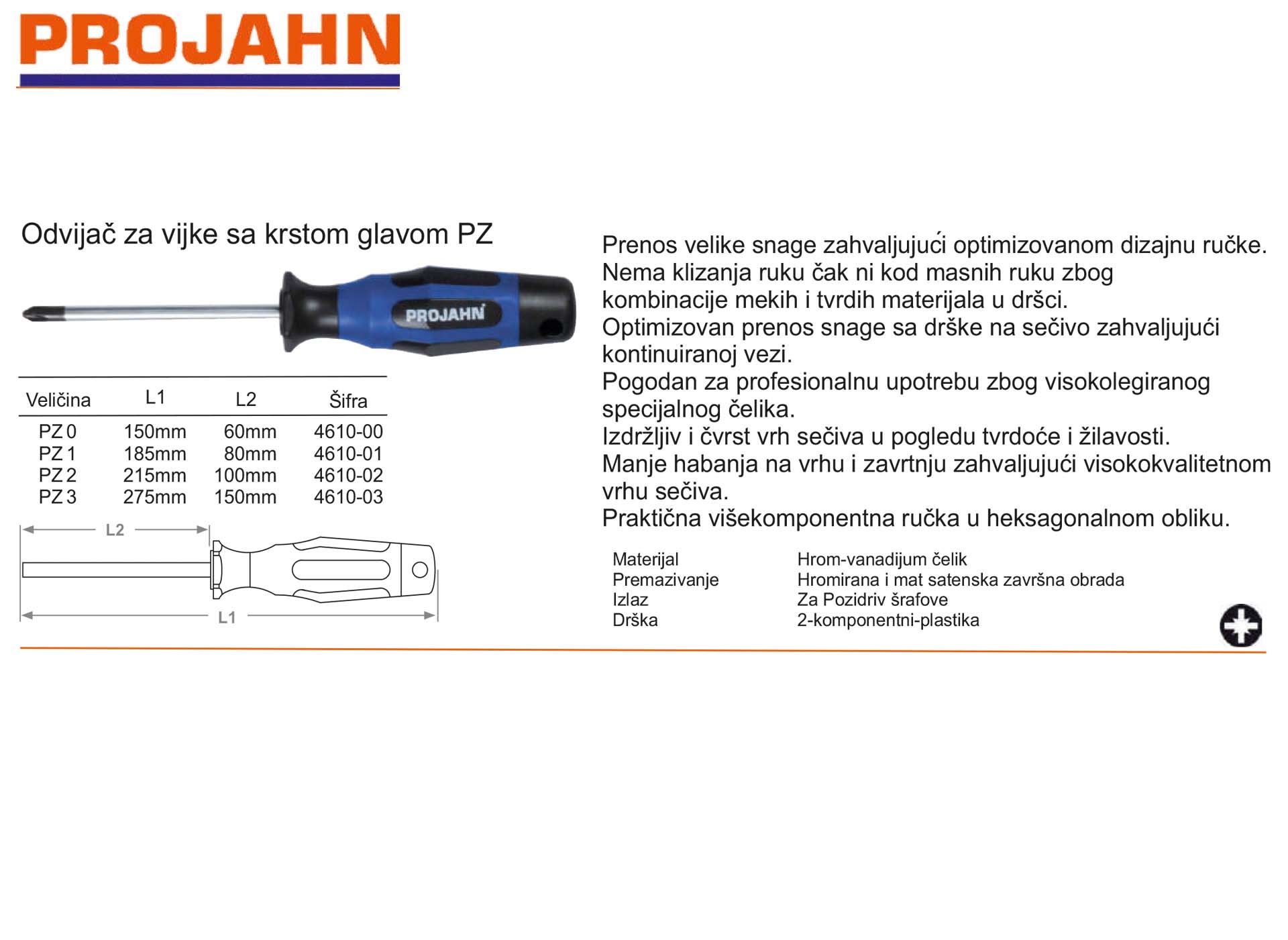 Odvijač za vijke sa krstom glavom PZ