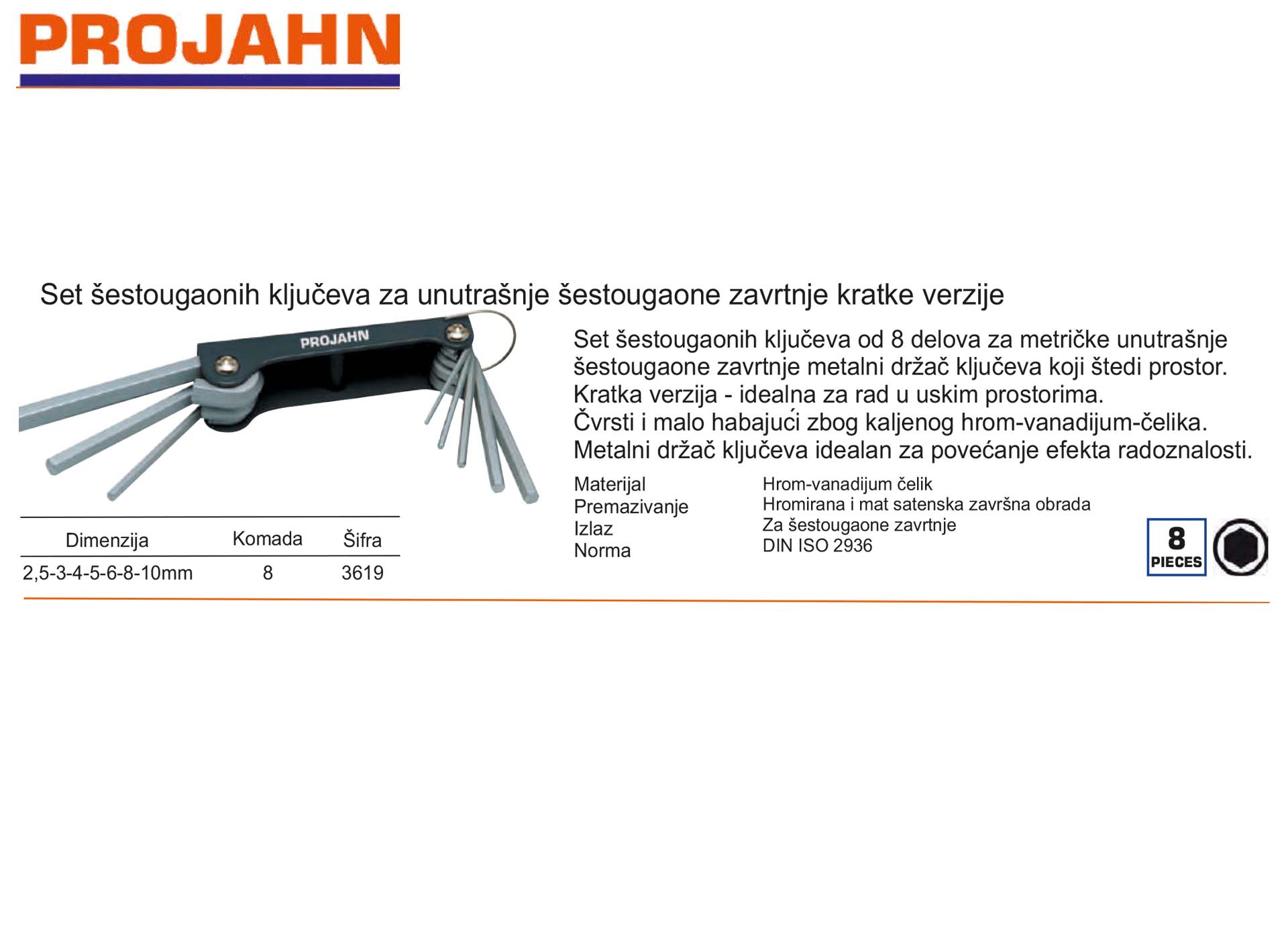 Set šestougaonih ključeva za unutrašnje šestougaone zavrtnje kratke verzije