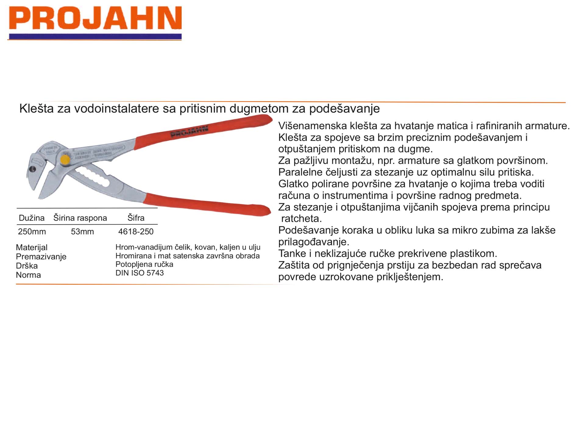 Klešta za vodoinstalateresa sa pritisnutim dugmetom za podešavanje