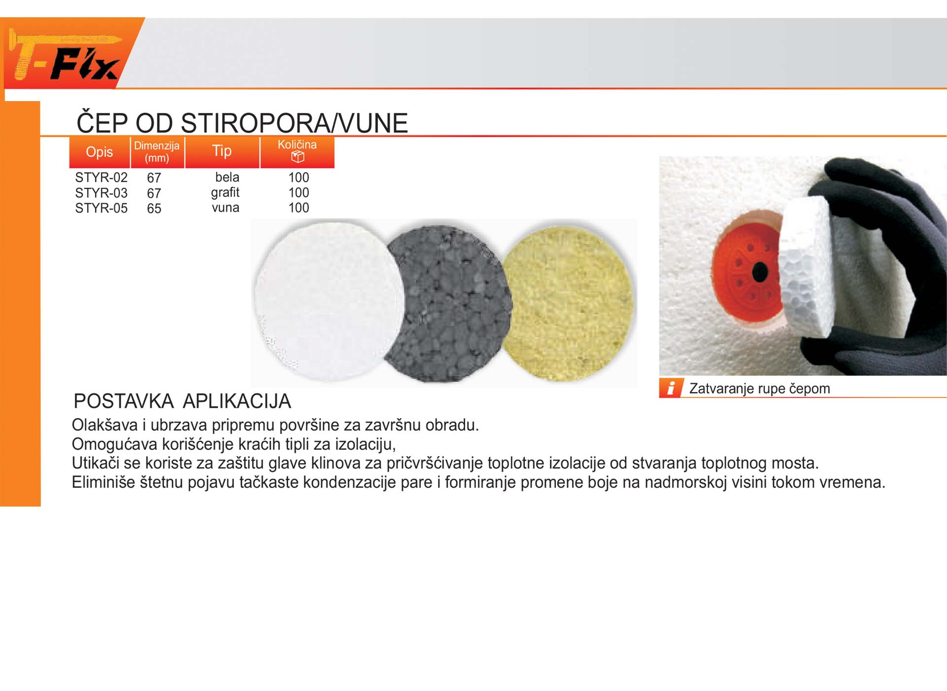 ČEP OD STIROPORA/VUNE
