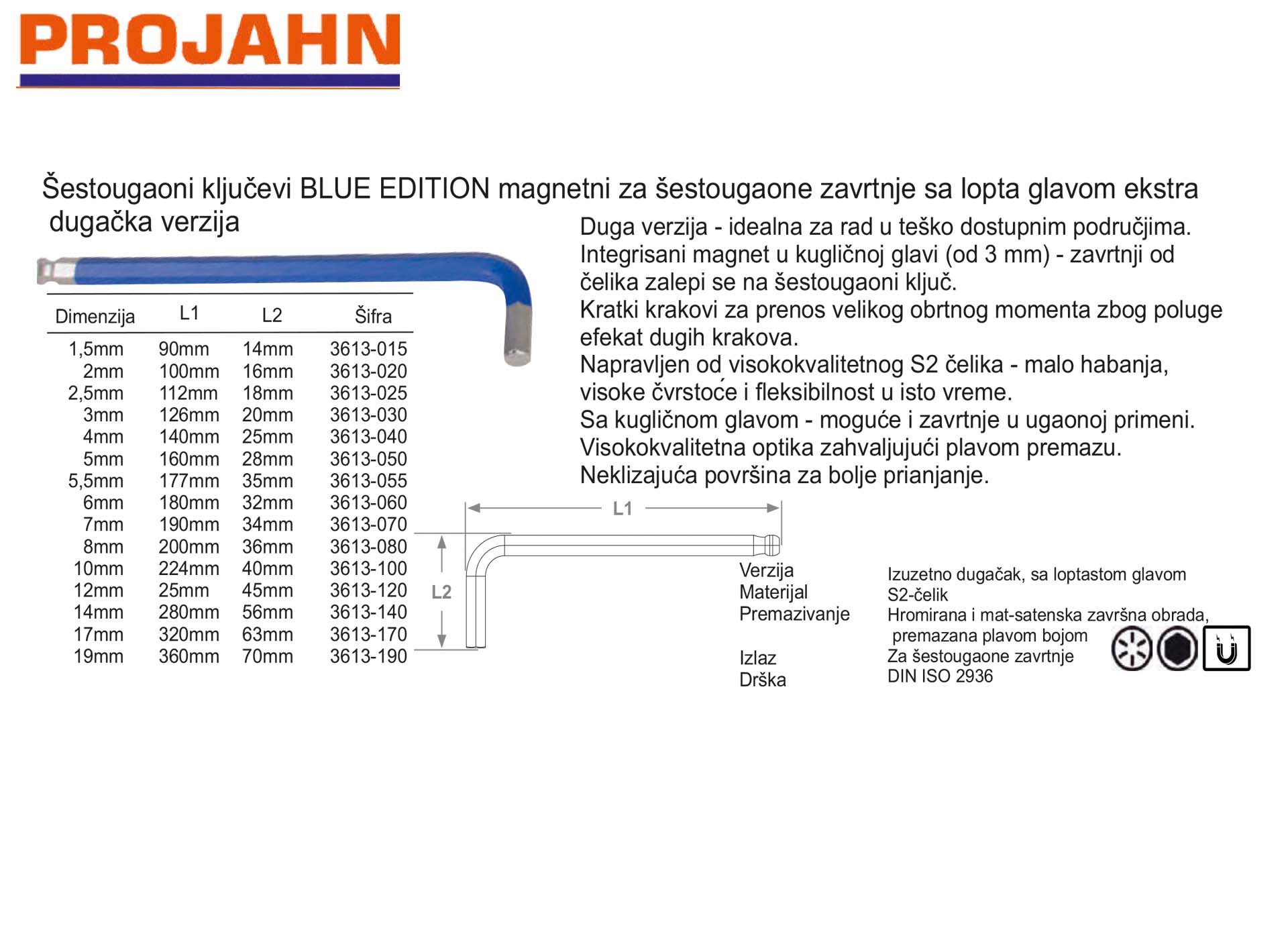 Šestougaoni ključevi BLUE EDITION magnetni za šestougaone zavrtnje sa lopta glavom ekstra dugačka verzij