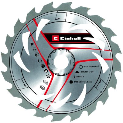 TCT Rezni list 165x20x1,6mm T20 za tvrdo, meko drvo i pvc, Pribor za kružne testere TE-CS 18 Li/165 Li-Solo, TE-PS 165 - 1