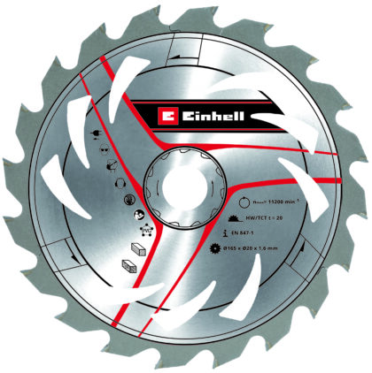 EINHELL TCT Rezni list 165x20x1,6mm T20 za tvrdo, meko drvo i pvc, Pribor za kružne testere TE-CS 18 Li/165 Li-Solo, TE-PS 165 49584759 - 1