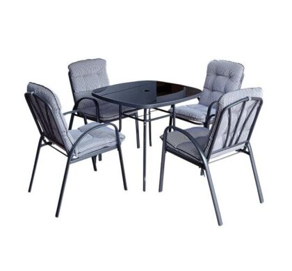 GREEN BAY Veneto Baštenski set sto+4 stolice sa jastucima crno/sivi 078518 - 1