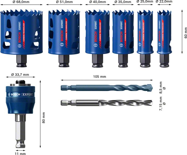 BOSCH Komplet EXPERT Tough Material testera za otvore od 22/25/35/40/51/68 mm, 9 delova 2608900446 - 2