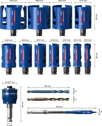 Komplet EXPERT Construction Material testera za otvore od 20/22/25/32/35/40/44/51/60/68/76 mm, 15 delova - 2