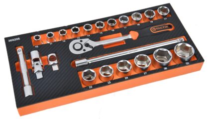 TACTIX Set 22 del. nasadnih ključeva sa čegrtaljkom 1/2" HEX - 1