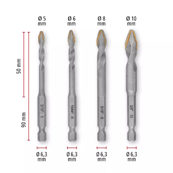 Set dijamantskih burgija za keramiku E6.3-1/4″ 4/1 XS-CASE - 2
