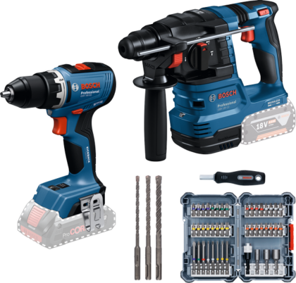 BOSCH Komplet od 2 alata od 18 V: GSR + GBH + 45-delni set odvrtača + 3-delni set burgija 0615V0003E - 1