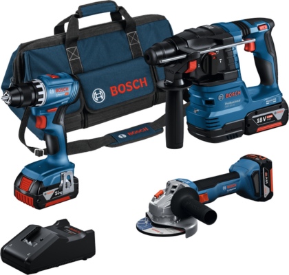 BOSCH Komplet od 3 alata od 18 V: GSR 18V-45+GWS 18V-8+GBH 18V-22+3x4,0 Ah+GAL 18V-40 0615A5007L - 1